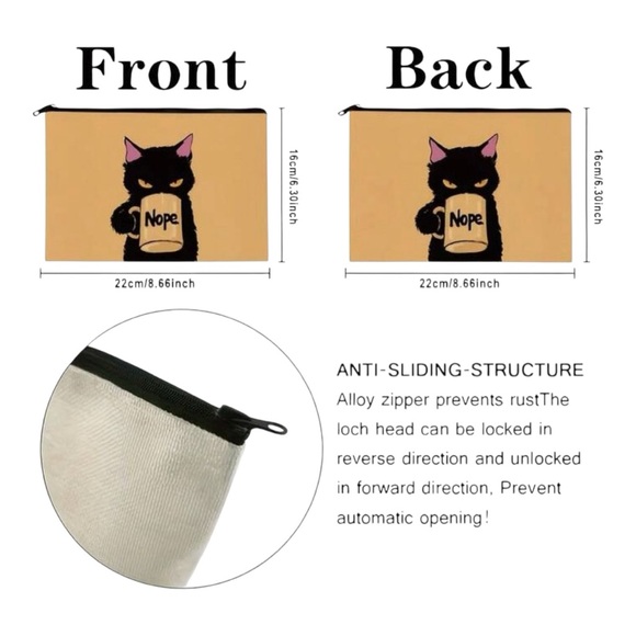 Black Cat ‘Nope’ Essential Travel Cosmetic Bag - Picture 2 of 2